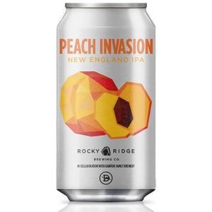 Peach Invasion beer from Rocky Ridge under shade sail.