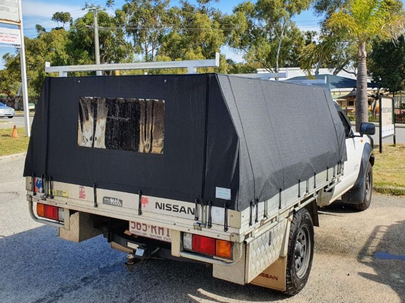 Traditional black ute canopy with back window in Perth.